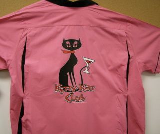 Classic Retro bowling shirt button up  KITTY KAT CLUB Back Pleats WOW