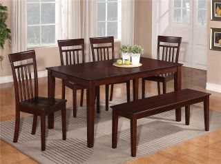 PC Dinette Kitchen Dining Room Set Table w 6 Wood Chairs in Mahogany