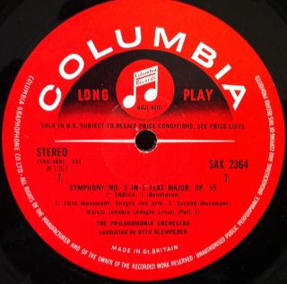Klemperer Beethoven 3 Eroica LP VG Sax 2364 Vinyl 1961 Record