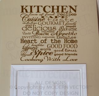Kitchen Collage Quote Vinyl Wall Decal Lettering Cafe Indulge Heart