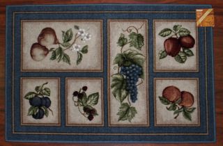 3x4 Kitchen Rug Mat Lite Blue Washable Mats Rugs Fruit Grapes Pears