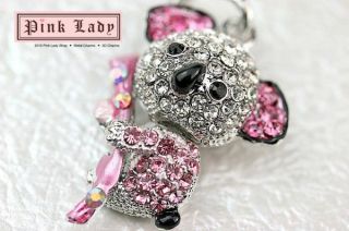 H398 Cute Pink Crystal Koala Bear Charm Pendant 3 Pcs