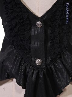 Fab Black Victorian Vest with Corset Ties and Lace RQBL * Goth Gothic