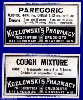 Paregoric Opium Labels Kozlowski Pharmacy Milwaukee Wi