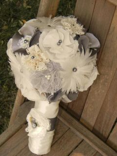Kristen Vintage Inspired Lace and Fabric Flower Bridal Bouquet Custom