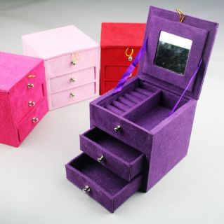 Korean Jewelry Storage Box Cute Retro Suede Earring Wooden Cosmetic
