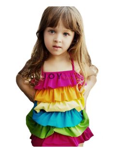 2012 New Child Kids Girl Princess One piece Tiered Rainbow Swimsuit