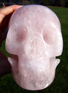 Pretty Pink Angel Star Rose Quartz Hand Carved Crystal Skull