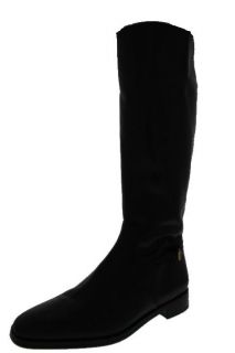 Ralph Lauren New Halima Black Leather Side Zipper Knee High Boots