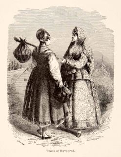 1886 Wood Engraving Costume Novgorod Russia Peasants Dresses Women