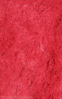 3x3 Round Rug Silk Shaggy Modern Shag 1 inch Thick Solid Red Carpet 39