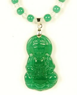 Green Jade Kwan Yin Necklace Guanyin Buddhism Deity Jewelry Accessory