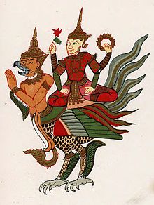 Vishnu (Beikthano in Burmese) on his mount, the garuda, in the
