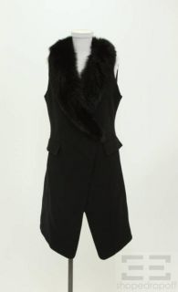 Lafayette 148 Black Wool Fox Fur Trim Sleeveless Coat Size 6