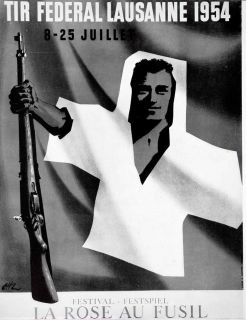 1954 Print La Rose AU Fusil Tir Federal Lausanne Gun Rifle Weapon