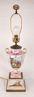 Hand Painted Urn Lamp Lovers Scenes Style of Ambrosius Lamm