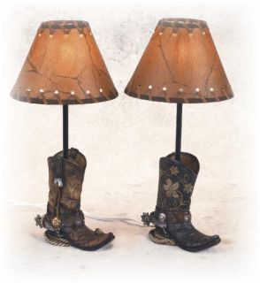 inch Brown Cowboy Boots Shaped Night Lamp with Stenciled Shade