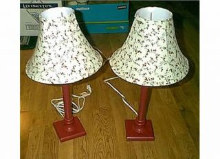 New Maroon Metal Table Lamps Cabbage Roses Shades for Nightstand End