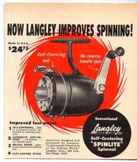 1953 Vintage Ad Langley Spinlite Spinreel Fishing Reels San Diego CA