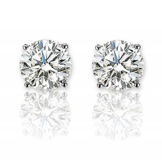 02 Ct F VS2 Round Cut Diamond Stud Earrings 14k WG