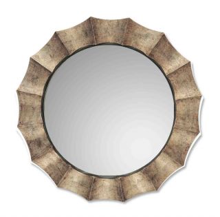 Large Modern Champagne Silver Leaf Round Wall Mirror 41 Contemporary