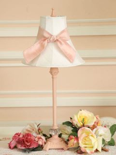 Shabby Pink Chic Table Lamp White Silk Shade Pink Sash