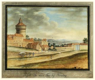18C. German Continental European Landscape Prison of Nurnberg Painting