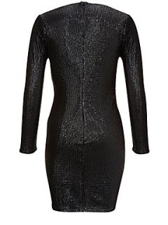 French Connection Alexis sequin jersey long sleeved v neck dress Navy   