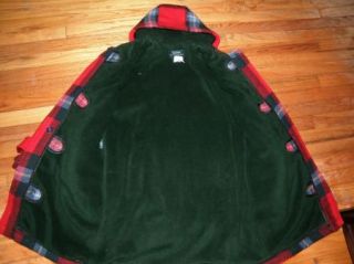 Womens Petite Ralph Lauren Plaid Toggle Coat Jacket Red Wool Fleece