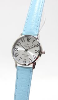 Unisex Mondex Classic Silver Watch Large Round Leather Strap Retro