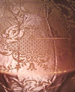 Exquisite Vintage Satin Brocade Pink Bedspread Coverlet w Fancy Tassel