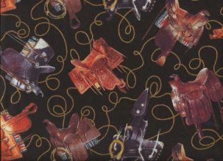 Home on A Range Saddles Lariats Horse Cotton Fabric BTY for Quilting