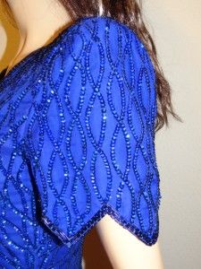 NEW Vtg Laurence Kazar Blue Silk Dress Evening Party Sequin Size M