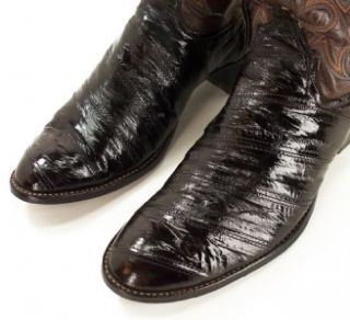 018M Mens Larry Mahan USA Dark Brown Real Eel Embroidered Cowboy Boots