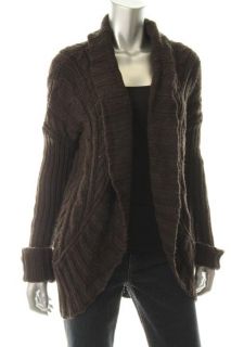 Laurie B New Brown Cable Knit Open Front Long Sleeves Coat Sweater L