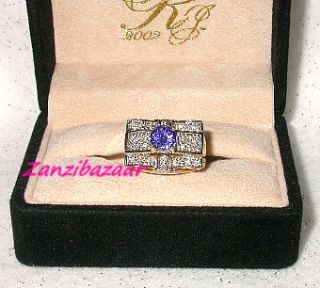 Laura Ramsey 14k Gold Violet Blue Tanzanite Encrusted Diamond Ring