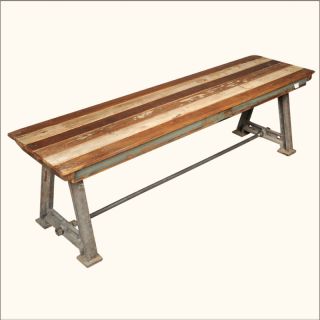 Teak Wood Industrial Wrought Iron Bench Outdoor Patio Furniture