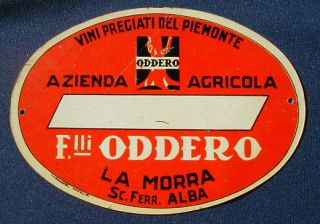 1960s Italy Advertising Sign Tin Wine Oddero La Morra
