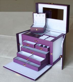 Beautiful Large Purple Leather Jewelry Box with Travel Case Lock