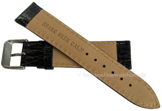 22mm Shark Skin Grain Black White Stitch Leather Watch Band Strap