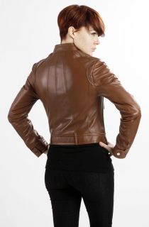 Face Womens New Black Brown Lambskin Moto Scuba Leather Jacket