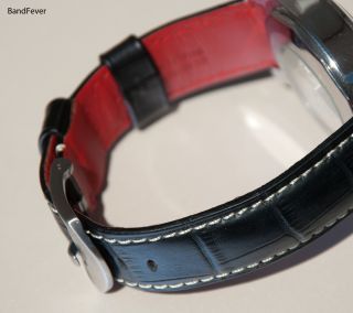 24mm Black Band with Back Red Color Genuine Leather Watch Band Strap