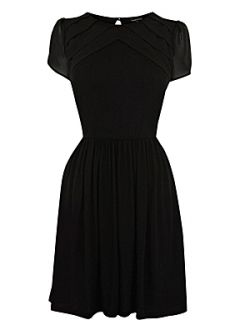 Warehouse Pleat front split sleeve dress Black   
