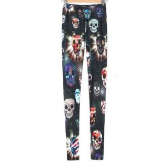 Colorful Skull Leggings with Galaxy Graphic Print Funky Rock Punk