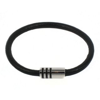 4mm Black Leather Bracelet Wristband Cuff Stainless Steel Magnetic