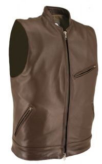 Horsehide Leather Cafe Racer Motorcycle Vest Stand Up Collar