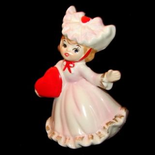 Vintage Lefton Valentine Girl with Heart and Fluffy Outfit Figurine