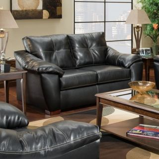 American Furniture Thomas Bonded Leather Loveseat in Black 1252