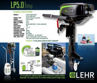 Lehr LP5 0S Propane Powered Outboard Boat Motor 5 HP Short Shaft New