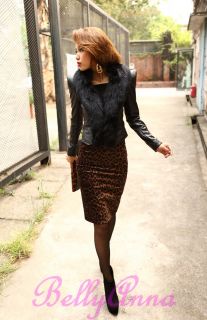 Sexy Leopard Velvet Stretch Straight Pencil Skirt Clubwear